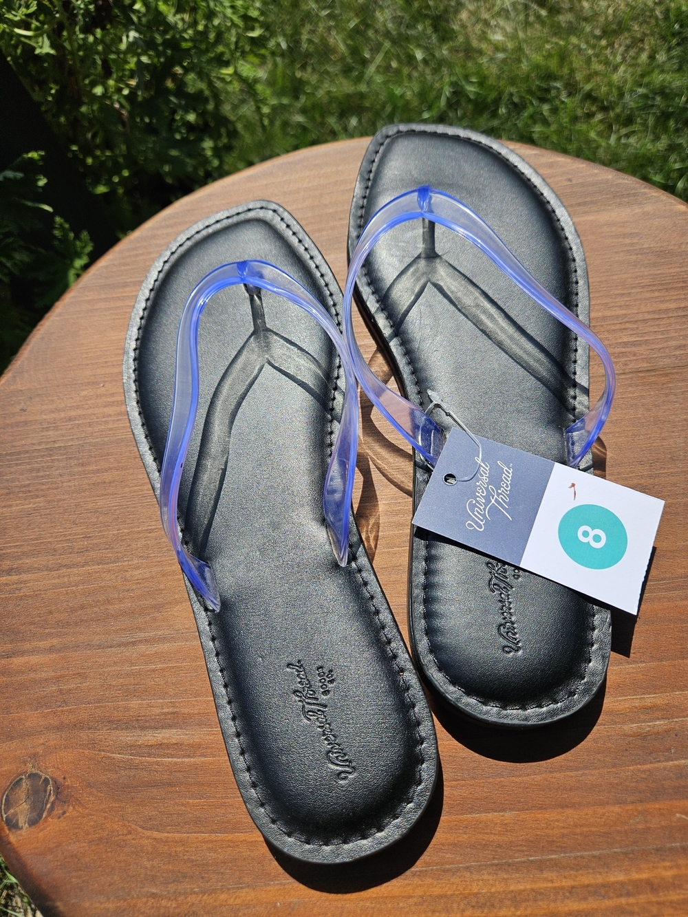 Classic Women's Black Flip Flops with Clear Blue Straps - Universal Thread